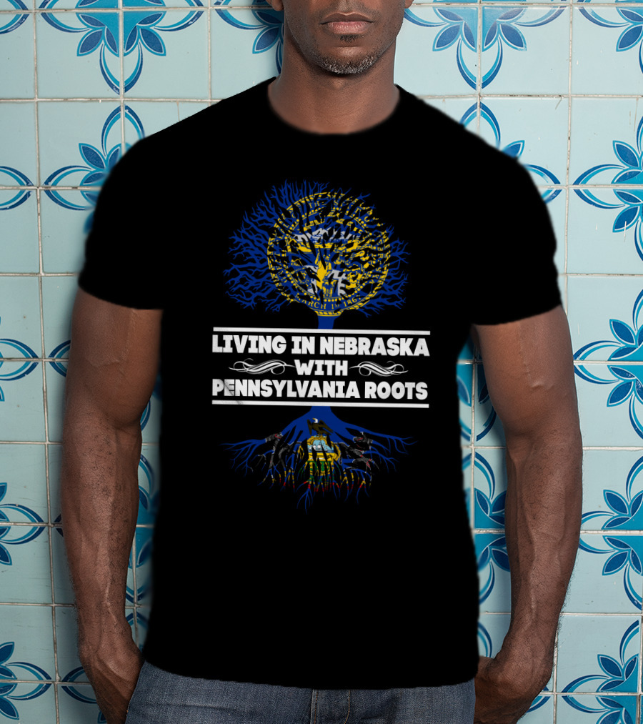 Nebraska Life Pennsylvania Ancestry Connection With Dual State Seals And Tree T-Shirt