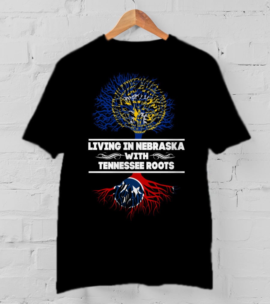 Nebraska Living Tennessee Roots Tree With State Flags And Intertwined Heritage T-Shirt