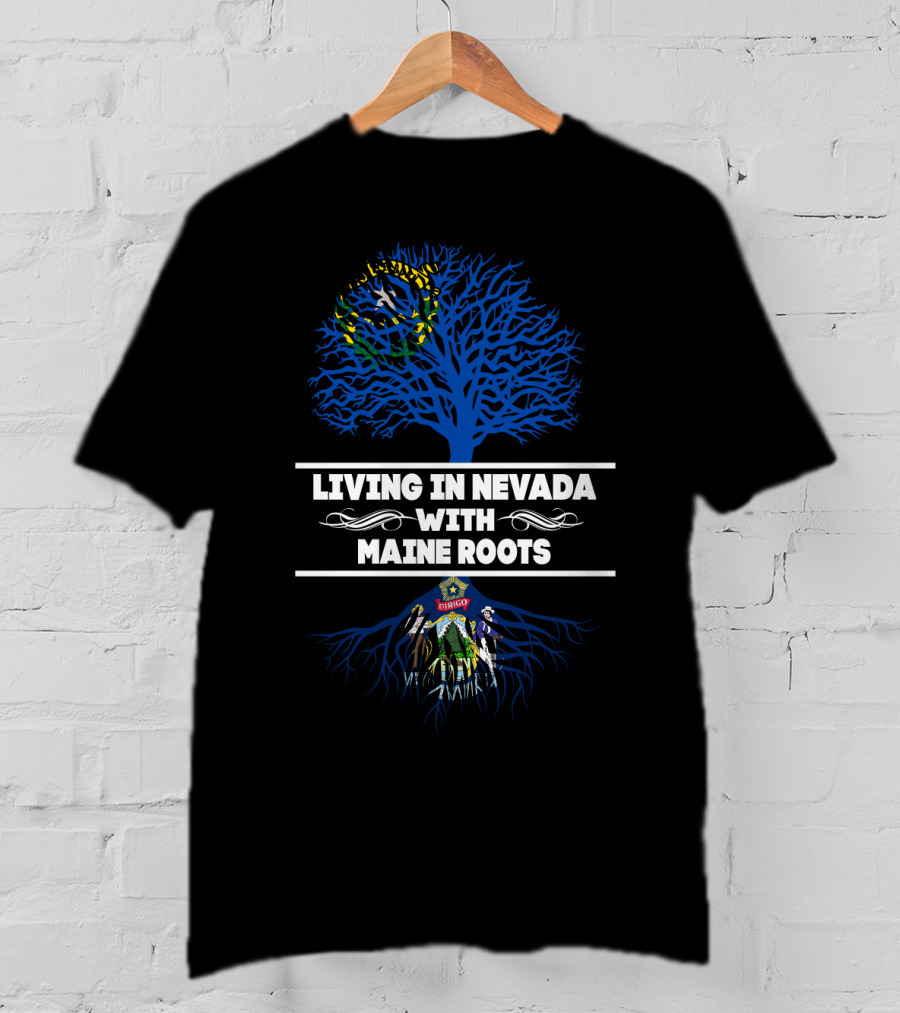 Nevada Connection With Maine Heritage Tree Design Incorporating State Symbols T-Shirt