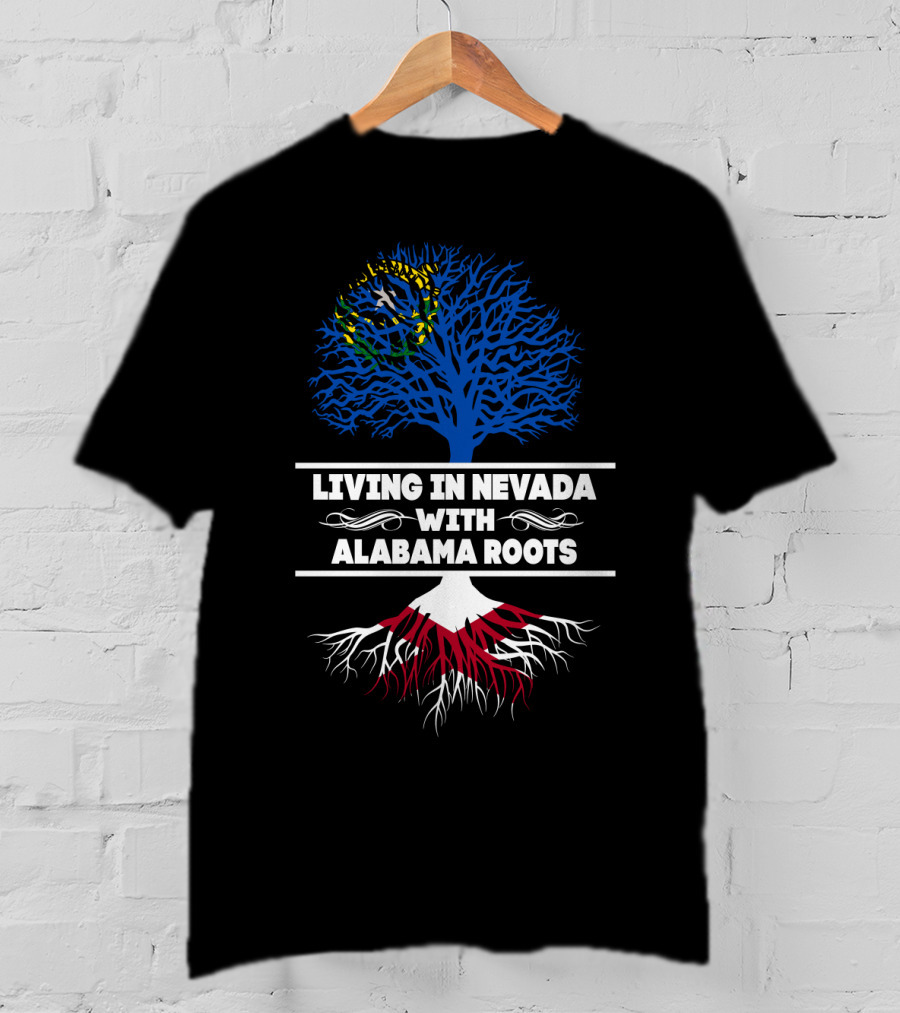 Nevada Life With Deep Alabama Heritage Illustrated By Tree Design And State Colors T-Shirt
