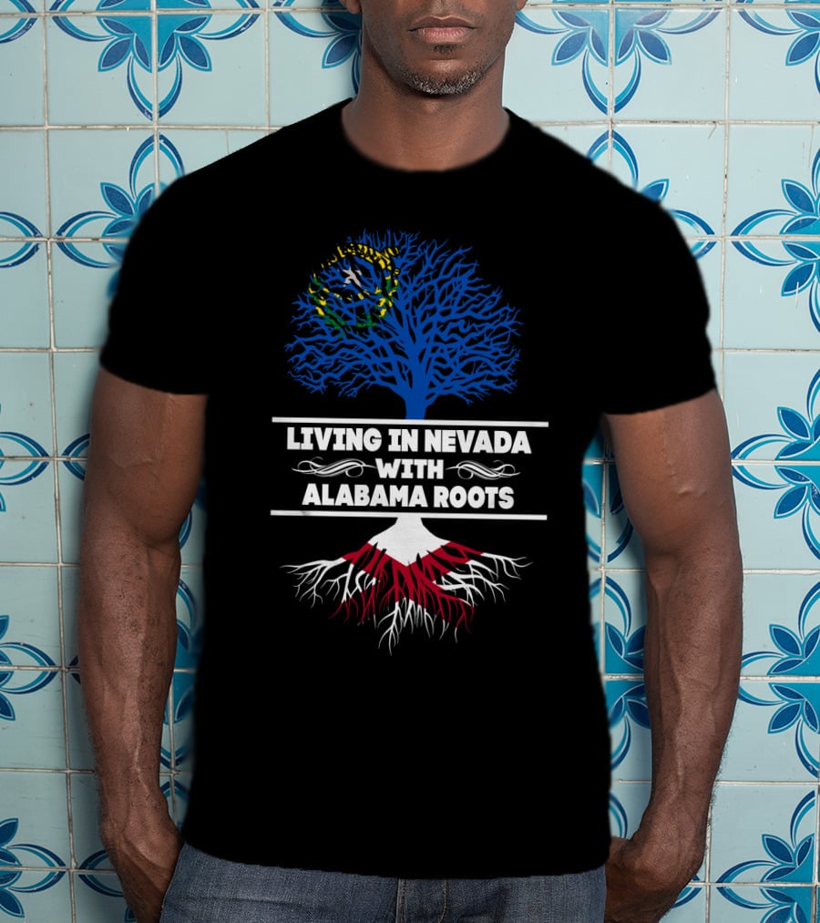 Nevada Life With Deep Alabama Heritage Illustrated By Tree Design And State Colors T-Shirt