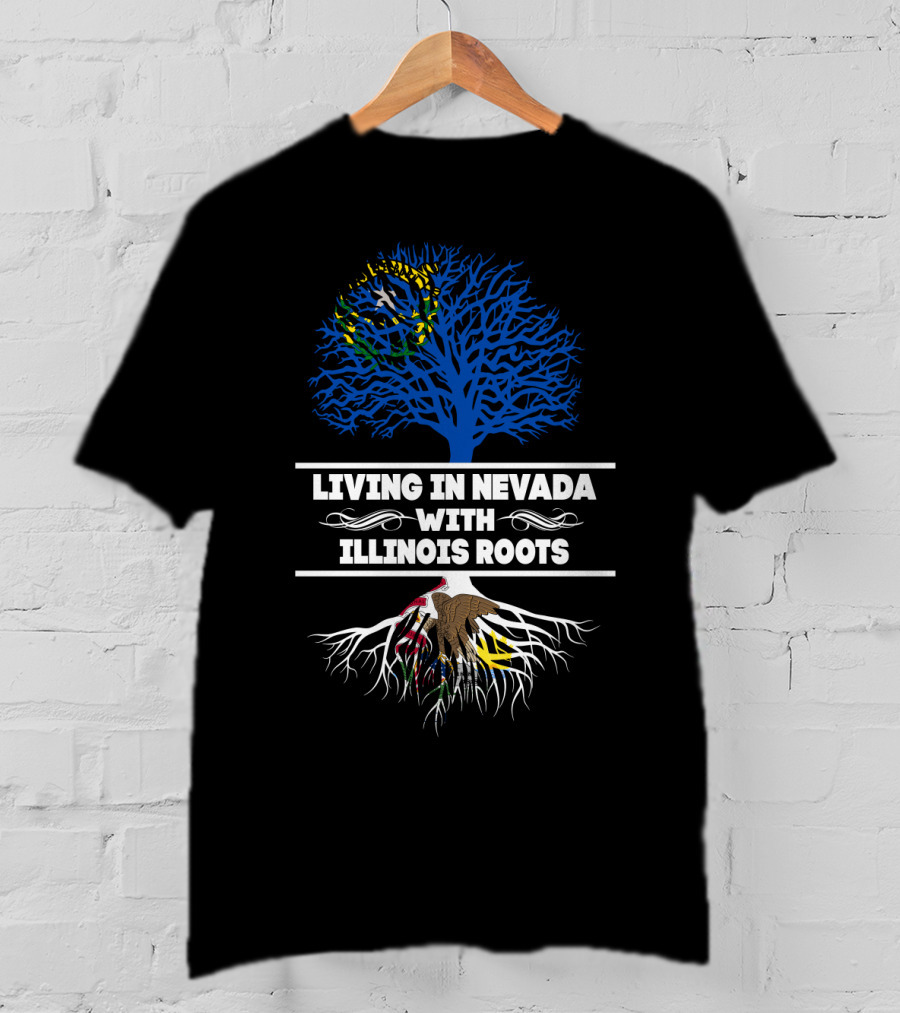 Living In Nevada With Illinois Roots Brazil Flag Tree American Eagle Roots T-Shirt