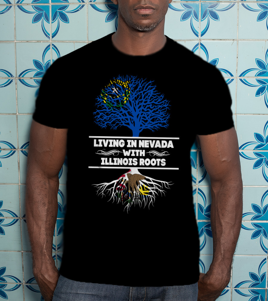 Living In Nevada With Illinois Roots Brazil Flag Tree American Eagle Roots T-Shirt