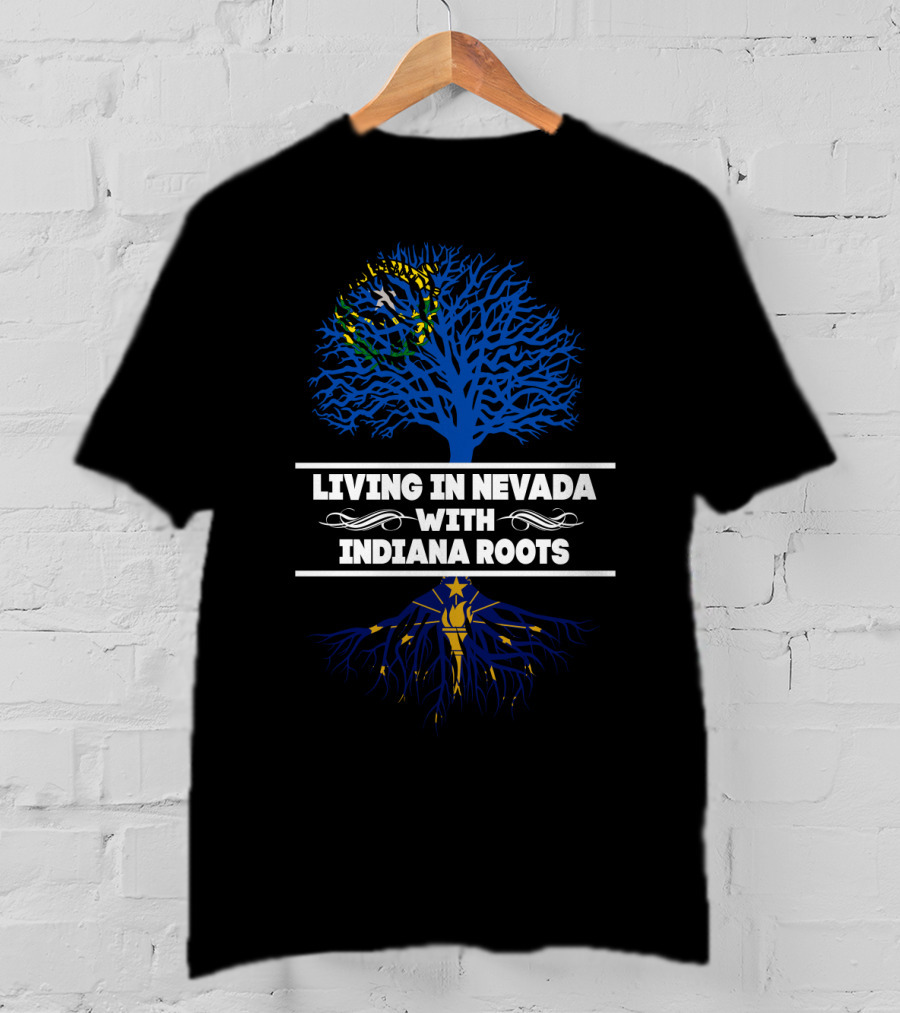 Nevada Living Indiana Roots Blue Tree Design Featuring State Symbols T-Shirt