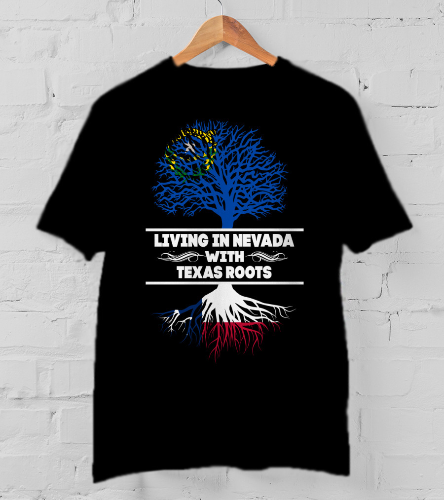 Nevada State Pride With Texas Flag Roots Tree T-Shirt