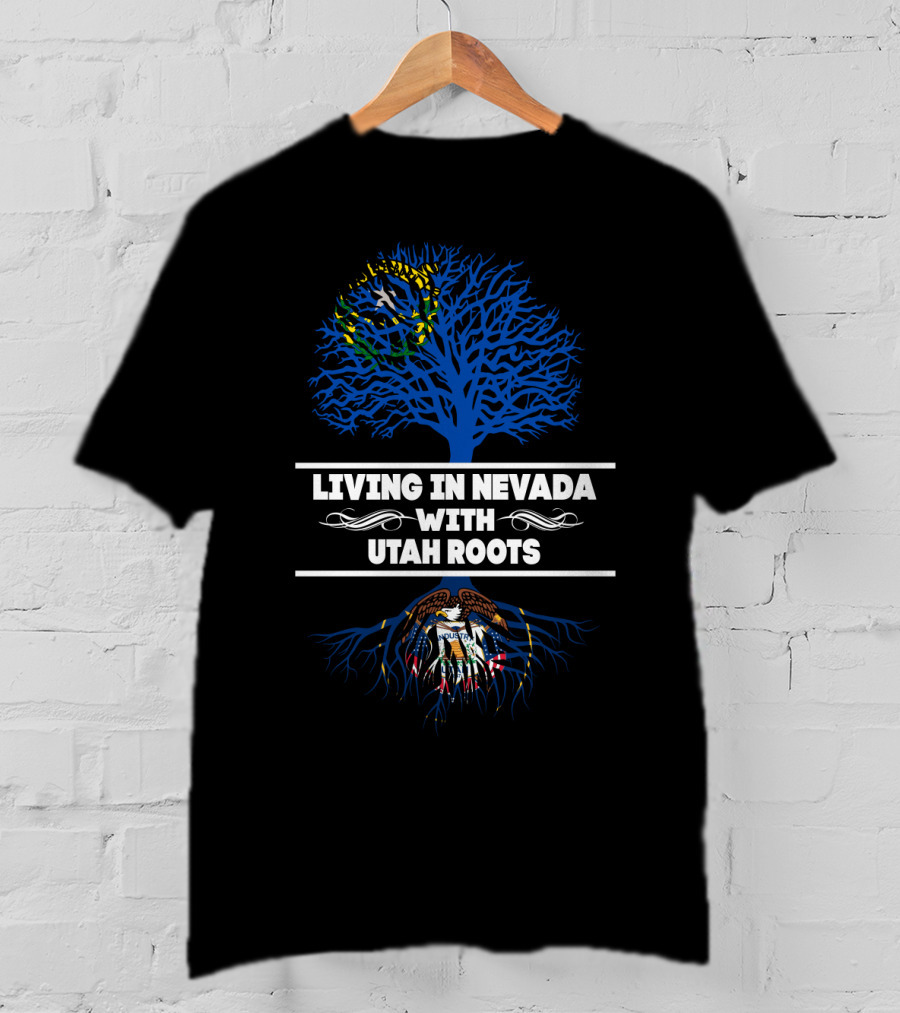 Nevada Pride With Utah Heritage Emblem Featuring State Symbols And Roots T-Shirt
