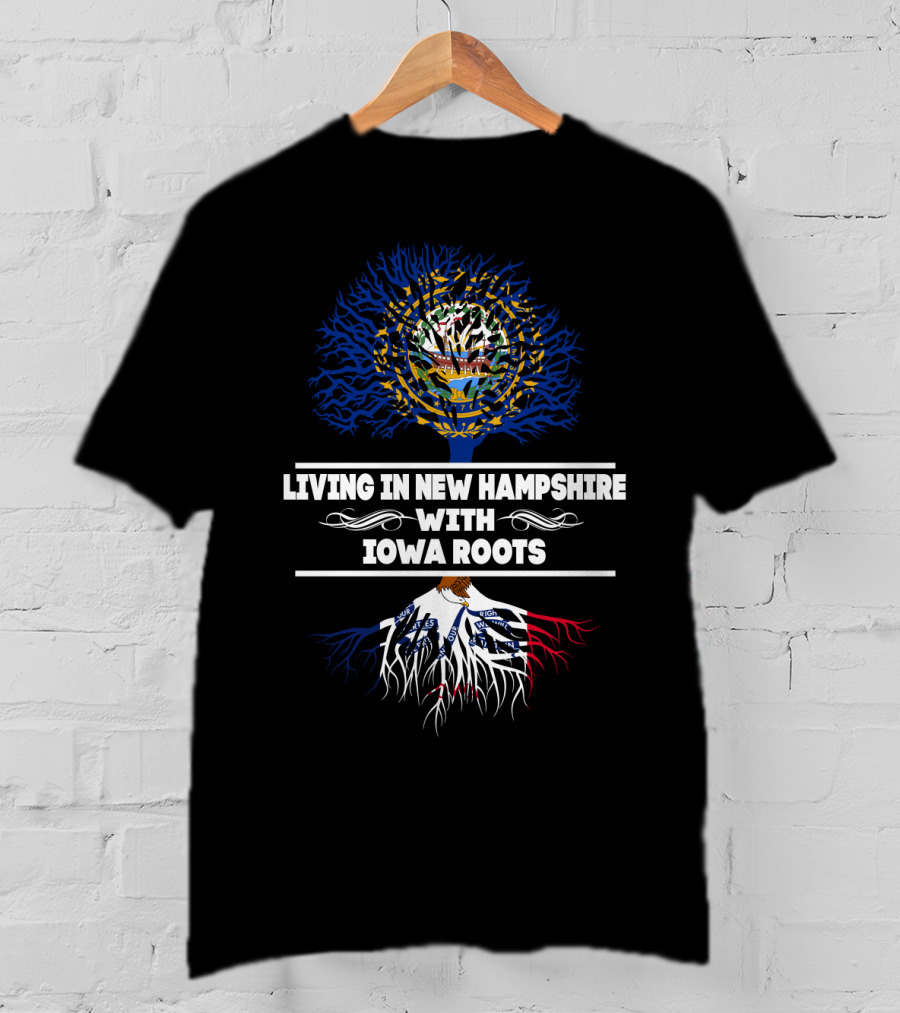 New Hampshire And Iowa Connection Featuring State Flags And Tree Roots T-Shirt