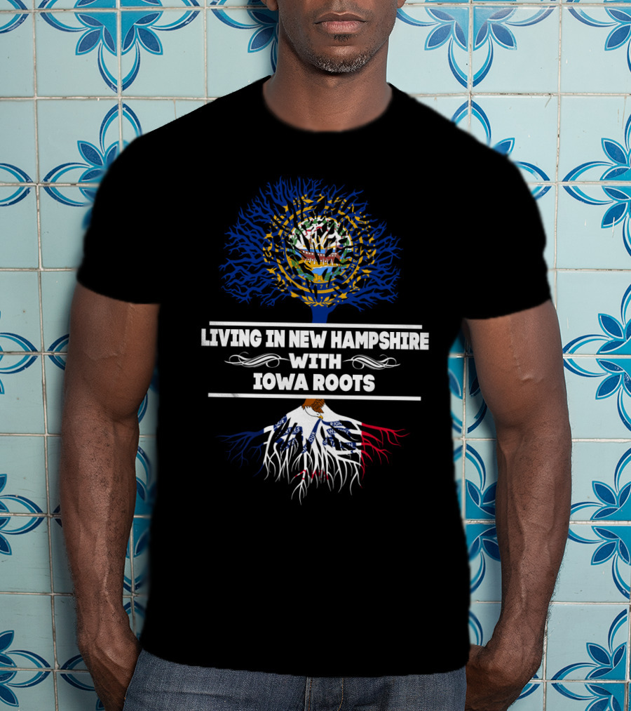 New Hampshire And Iowa Connection Featuring State Flags And Tree Roots T-Shirt