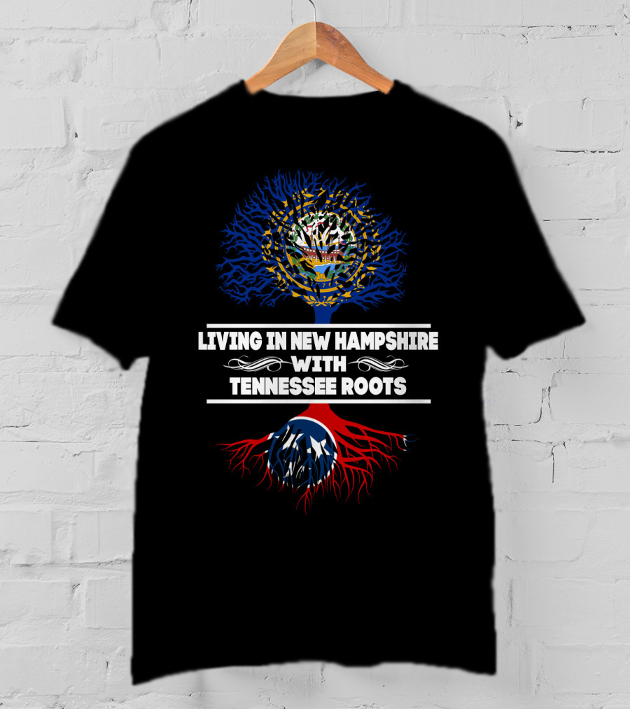 New Hampshire State Flag Tree Above Tennessee Flag Roots Connection T-Shirt