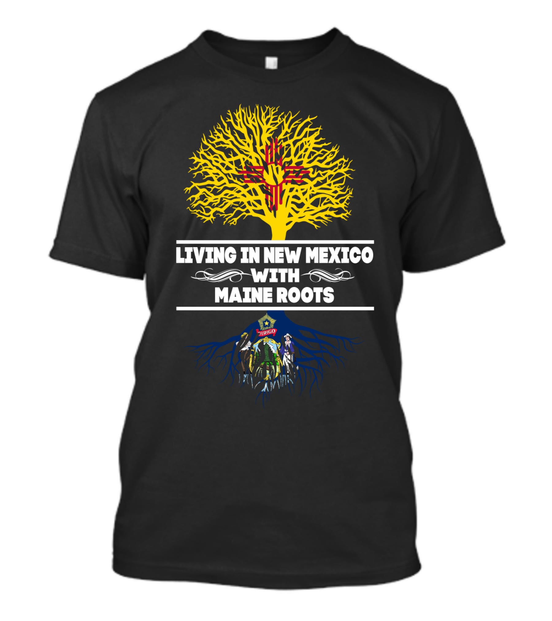 Living In New Mexico With Maine Roots Zia Symbol And State Seal T-Shirt