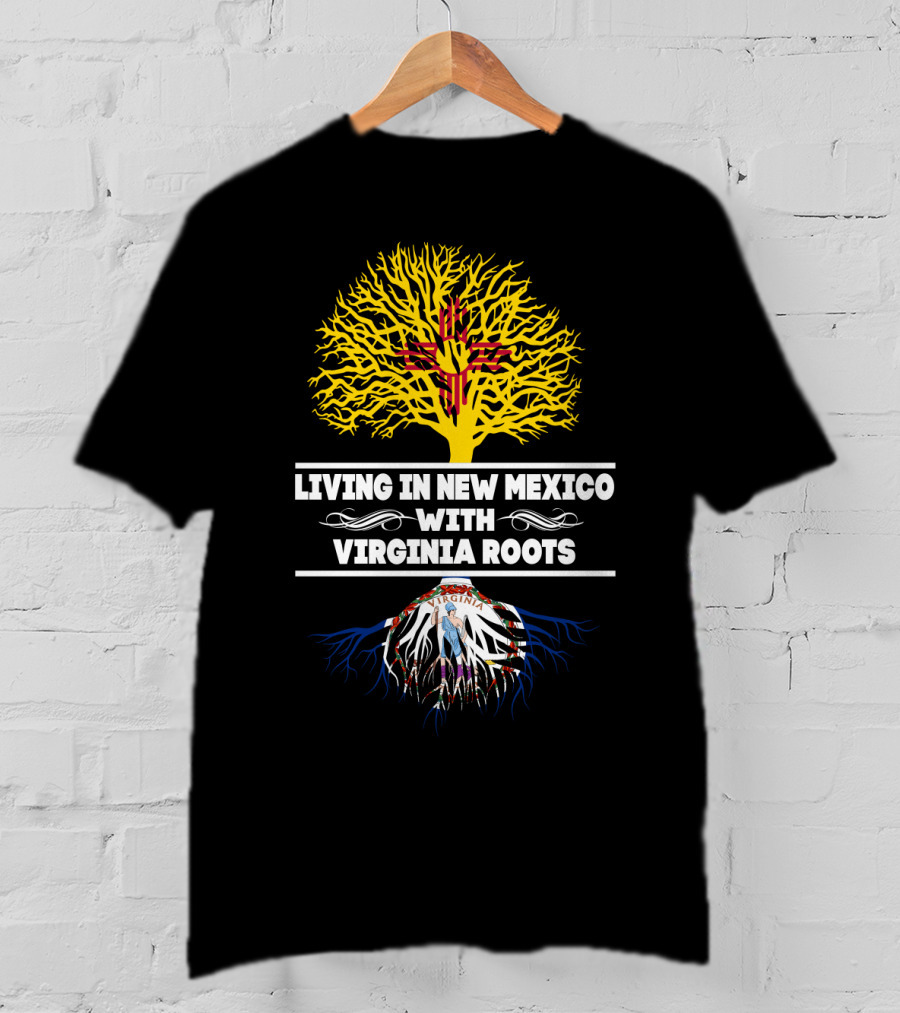 Living In New Mexico With Virginia Roots Zia Symbol Yellow Tree And Virginia Seal Roots T-Shirt