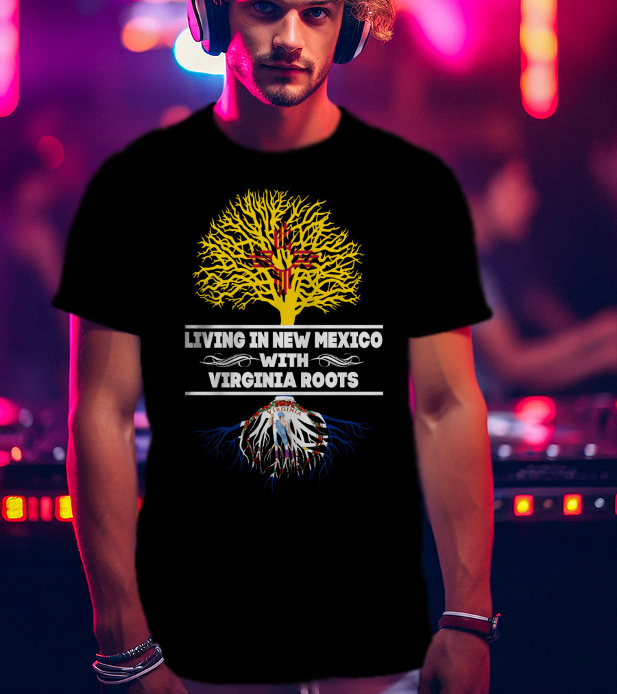 Living In New Mexico With Virginia Roots Zia Symbol Yellow Tree And Virginia Seal Roots T-Shirt