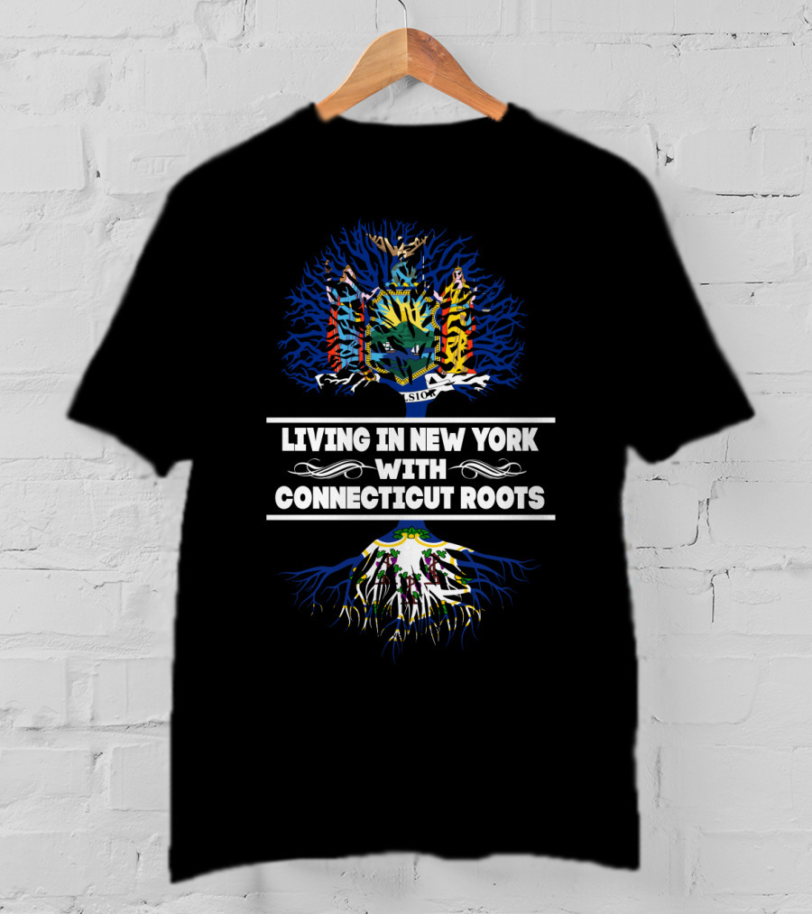 New York Living With Connecticut Roots Featuring State Seals And Symbolic Tree T-Shirt