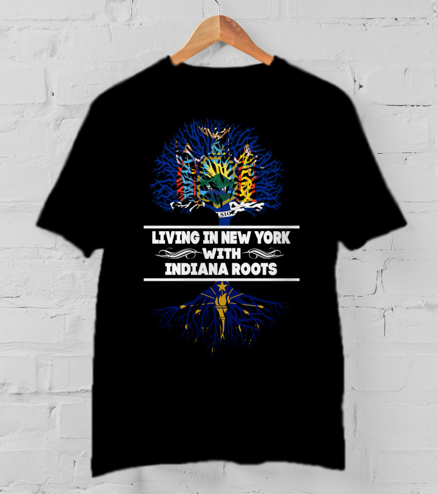 New York Icons Blend With Indiana Heritage Tree Roots T-Shirt