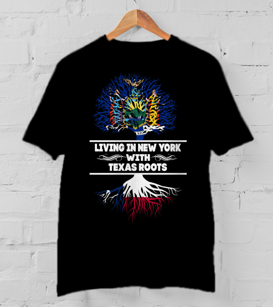 New York State Emblem Tree With Texas Lone Star Roots Connection T-Shirt