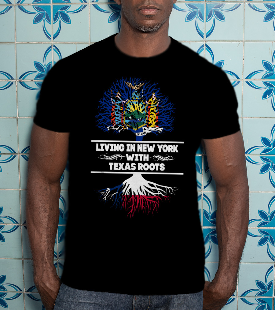 New York State Emblem Tree With Texas Lone Star Roots Connection T-Shirt