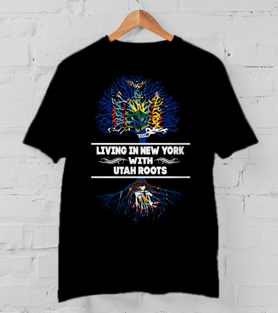 New York Living Utah Roots With State Emblems And Tree T-Shirt