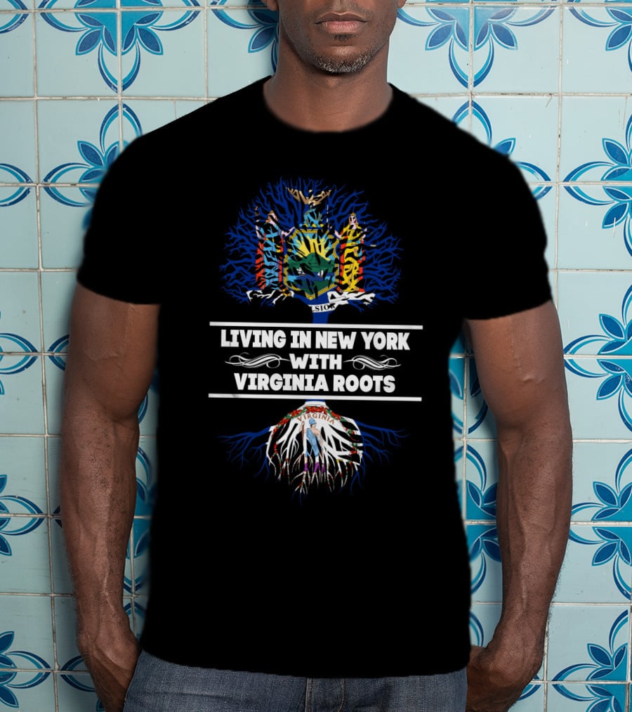 New York Living With Virginia Roots Heritage - State Seals And Tree T-Shirt