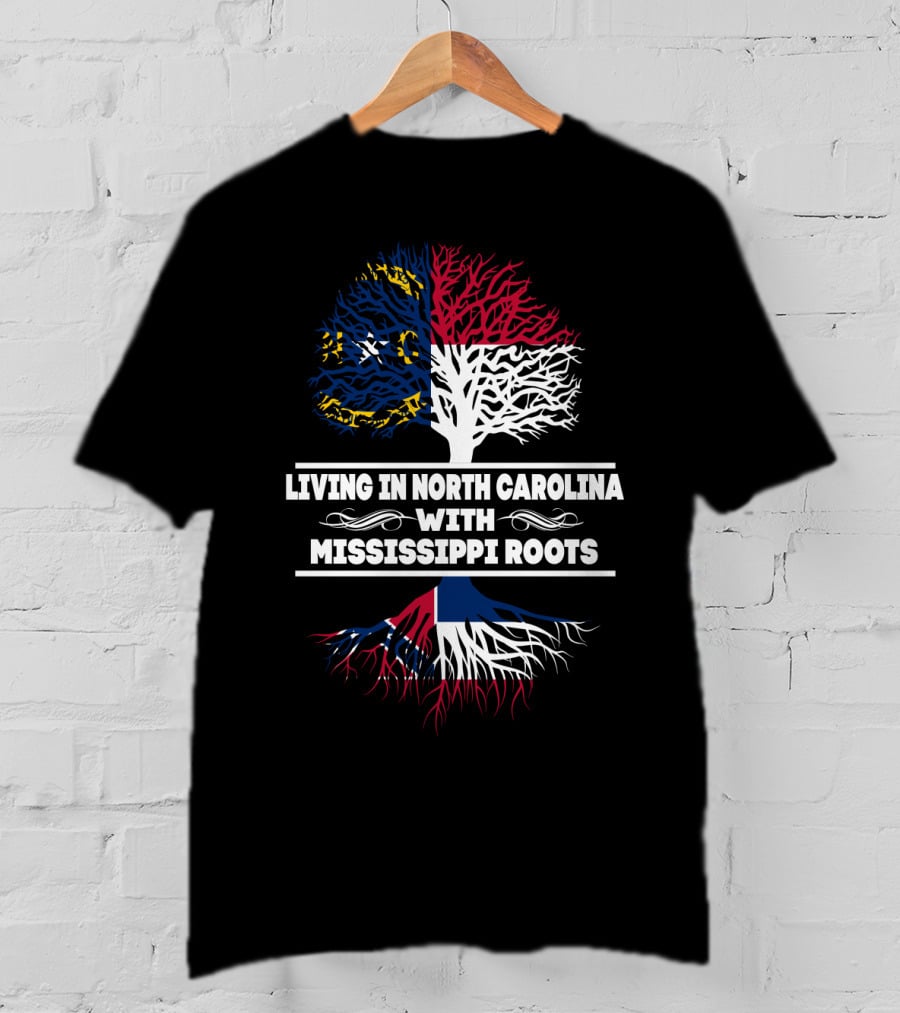 North Carolina And Mississippi Heritage Tree Roots Flag T-Shirt