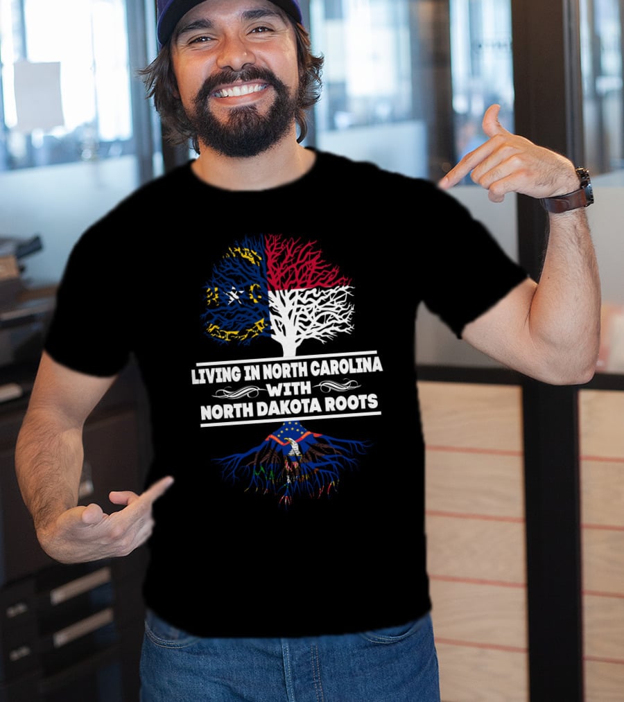 North Carolina State Flag And Tree With North Dakota Eagle Roots Connection T-Shirt
