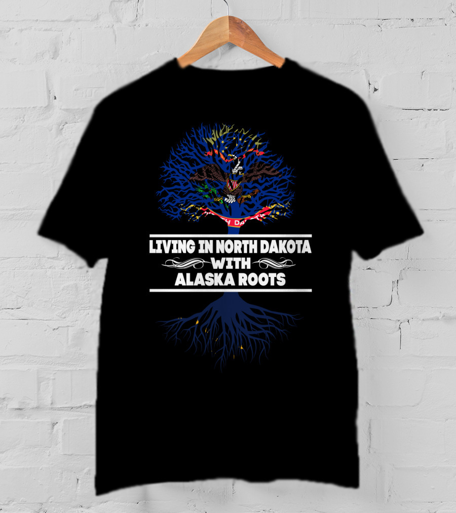 North Dakota Residency Embracing Alaska Ancestry With State Flag T-Shirt