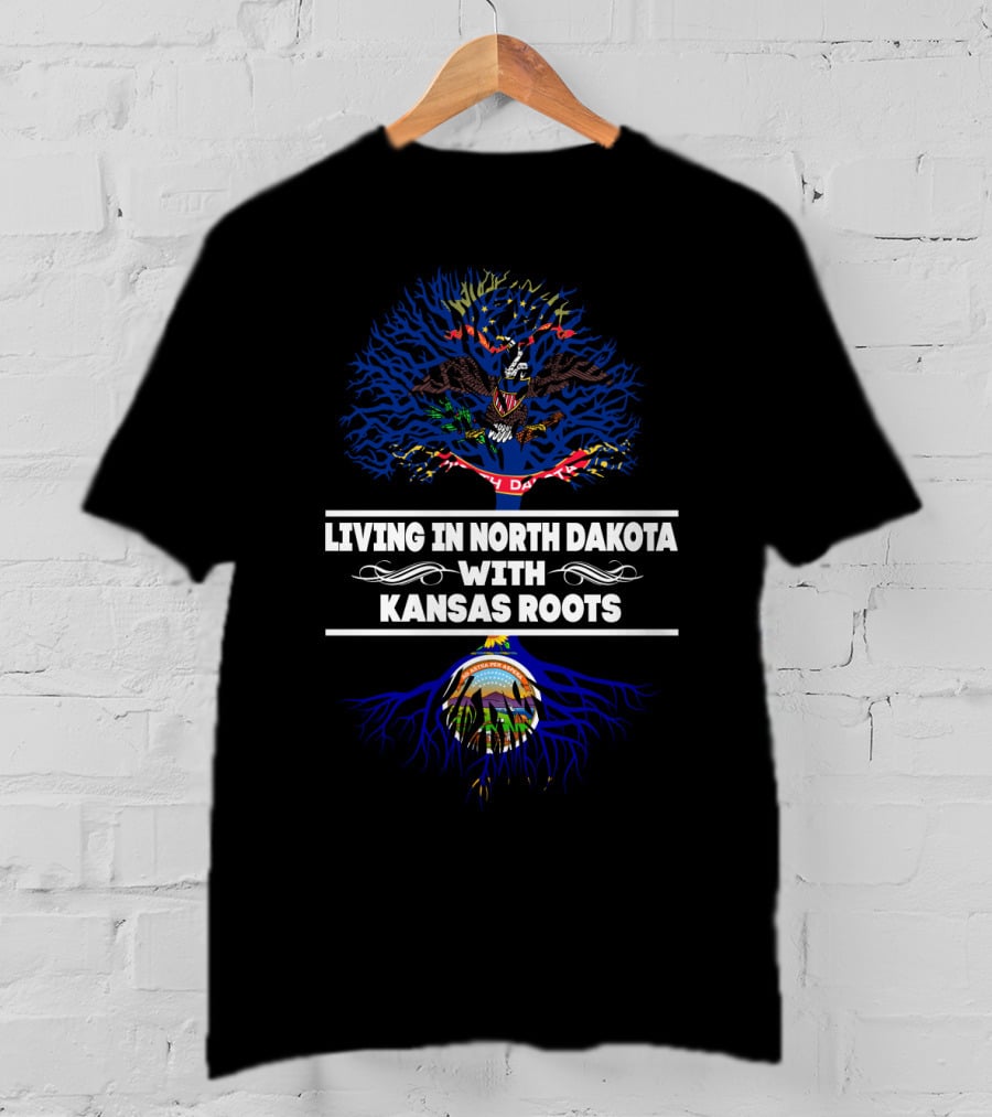 North Dakota Living With Kansas Roots And State Emblems T-Shirt