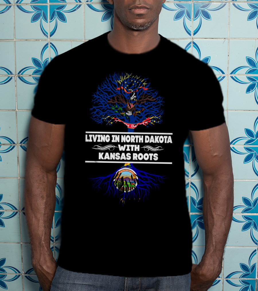 North Dakota Living With Kansas Roots And State Emblems T-Shirt