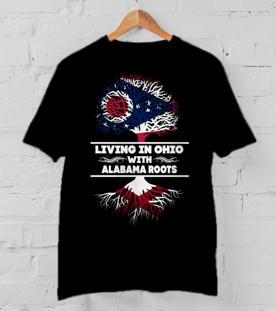 Ohio Flag Tree With Alabama Roots Iconography Living In Ohio With Deep Southern Heritage Connection T-Shirt