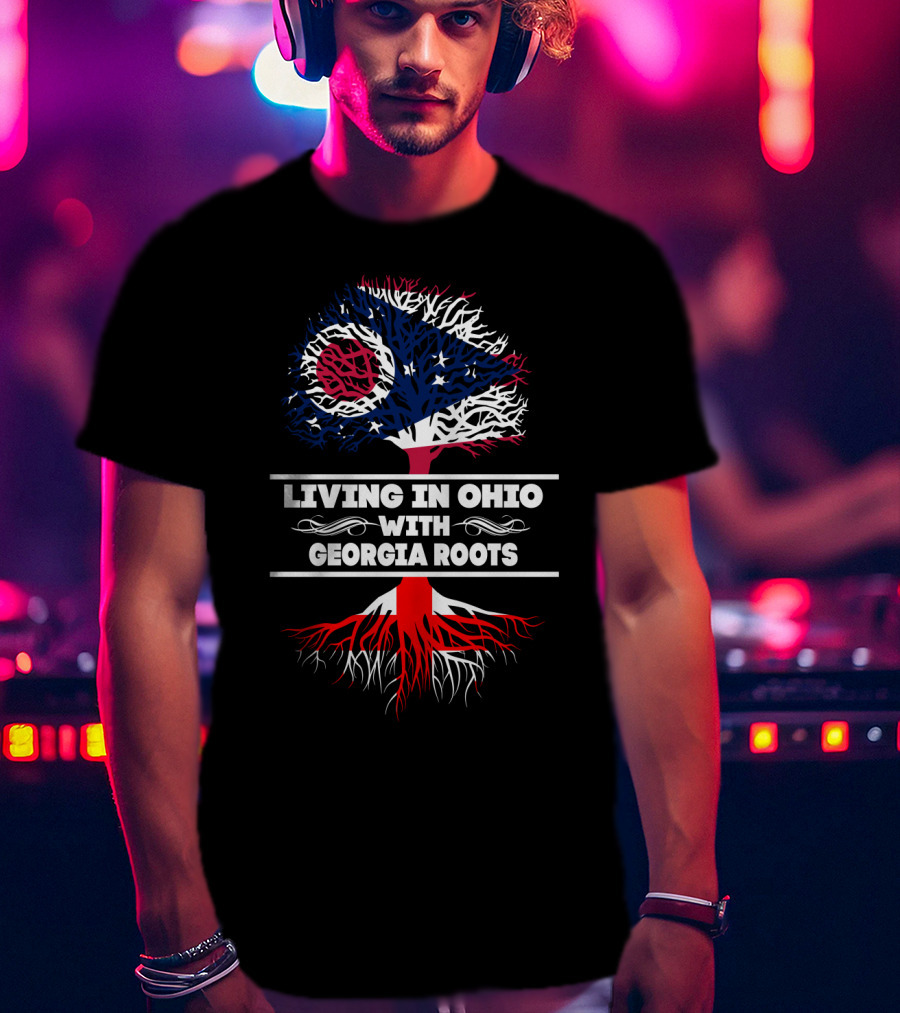 Living In Ohio With Georgia Roots Flag Tree T-Shirt