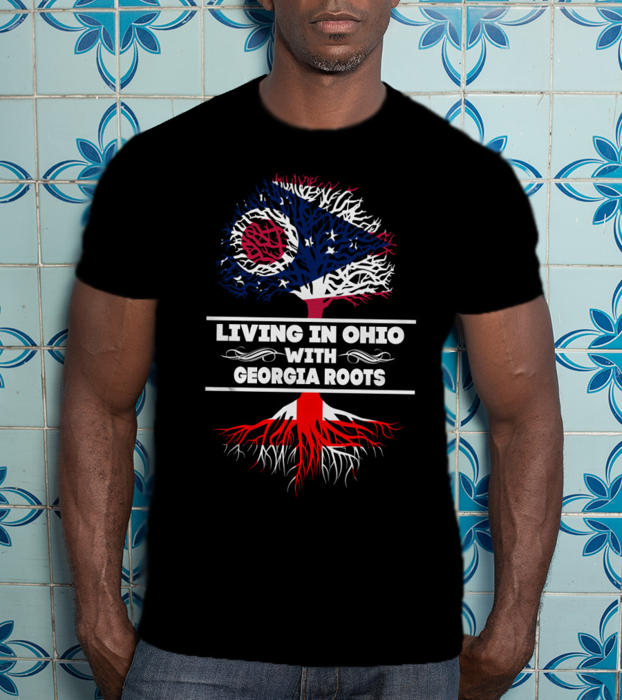 Living In Ohio With Georgia Roots Flag Tree T-Shirt