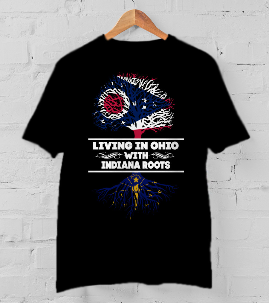 Ohio State Flag Tree With Indiana State Flag Roots Symbolizing Dual Heritage Connection T-Shirt