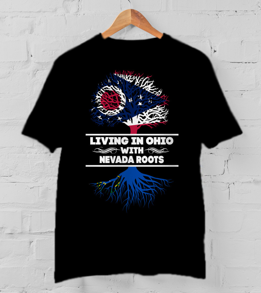 Ohio Flag Tree Graphic With Nevada Heritage Roots Connection T-Shirt
