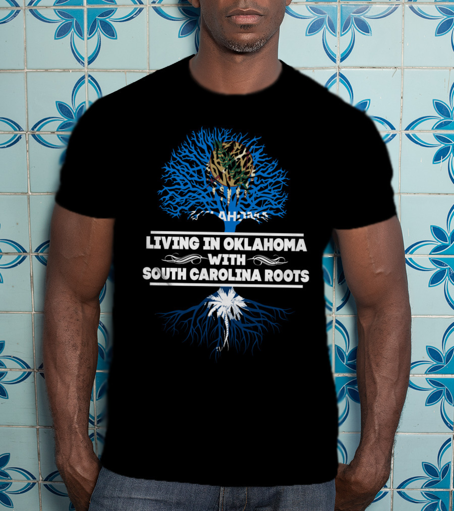 Oklahoma Residency And South Carolina Heritage Illustrated With Tree T-Shirt