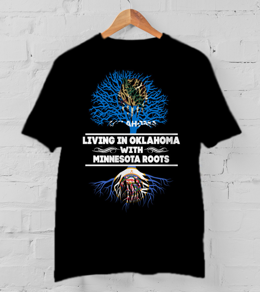 Oklahoma Living Minnesota Roots Tree Graphic With State Flags T-Shirt