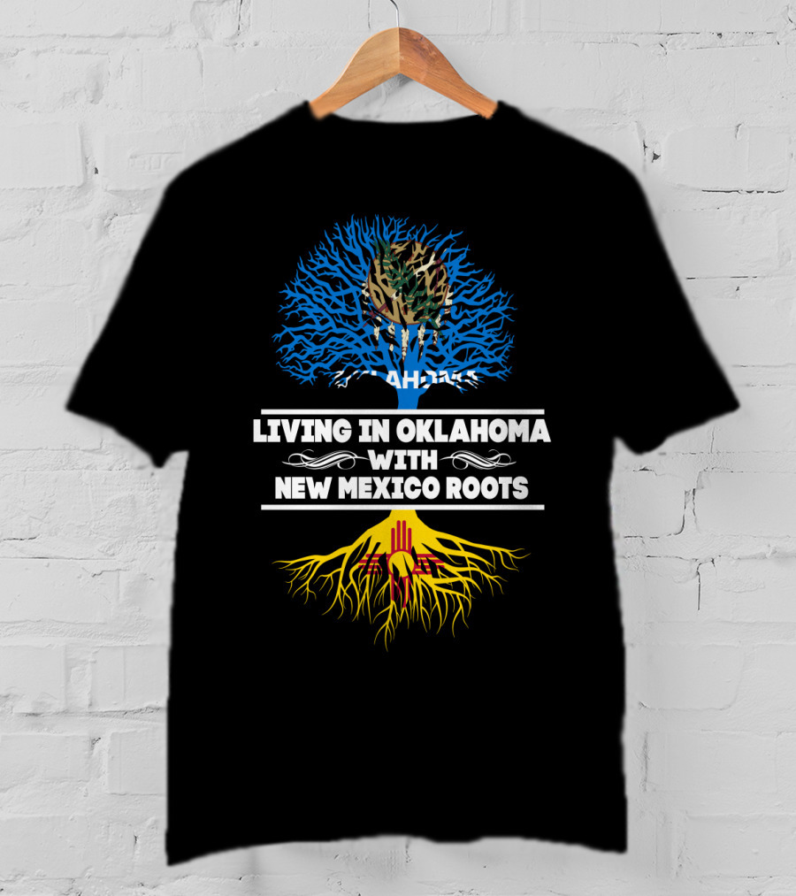 Oklahoma Residency Embracing New Mexico Heritage With Tribal And Zia Symbol Tree T-Shirt