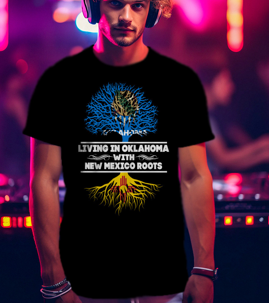 Oklahoma Residency Embracing New Mexico Heritage With Tribal And Zia Symbol Tree T-Shirt