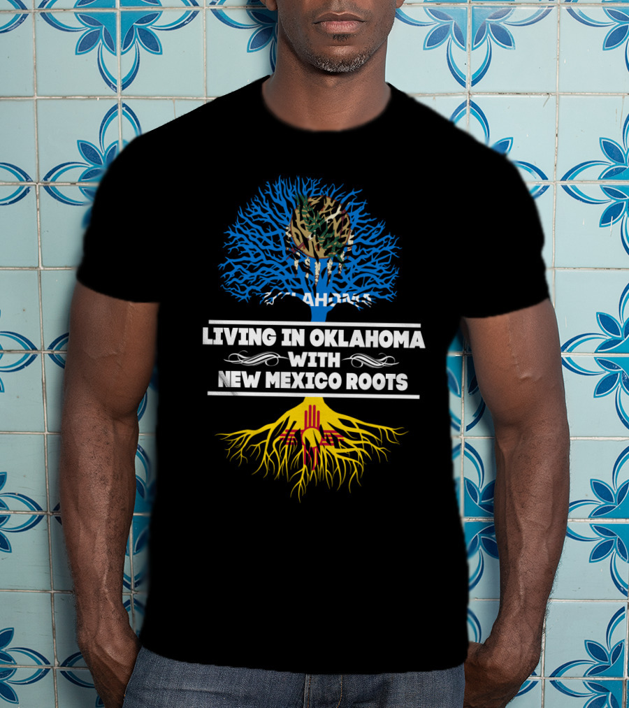 Oklahoma Residency Embracing New Mexico Heritage With Tribal And Zia Symbol Tree T-Shirt