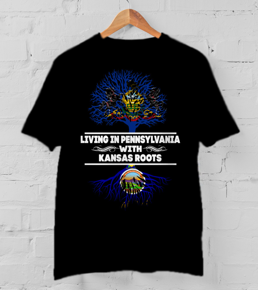 Pennsylvania Living Kansas Roots With Blue Tree And State Symbols T-Shirt