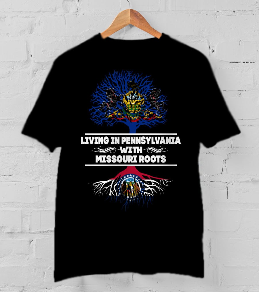 Pennsylvania Living Combined With Missouri Family Roots Heritage Tree Flags T-Shirt