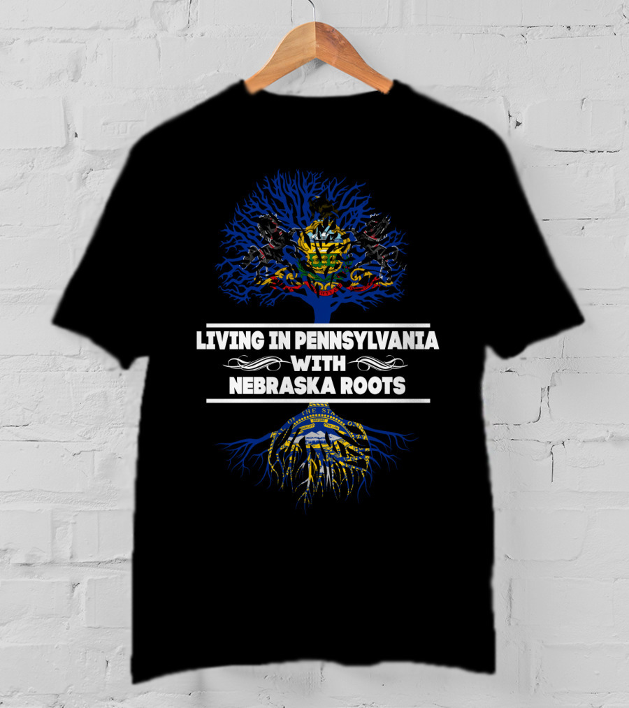 Pennsylvania Home With Deep Nebraska Tree Roots And State Crests T-Shirt