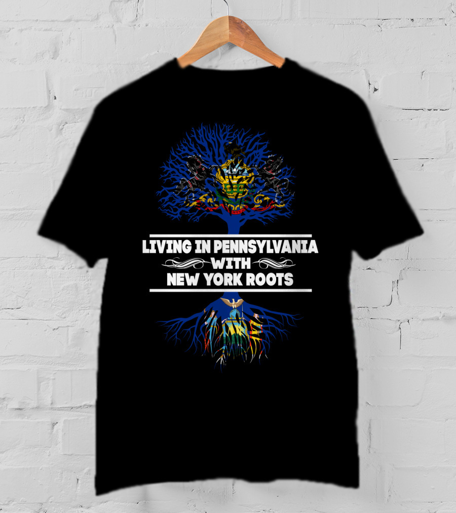 Pennsylvania Living With New York Roots Tree Design Featuring State Emblems T-Shirt
