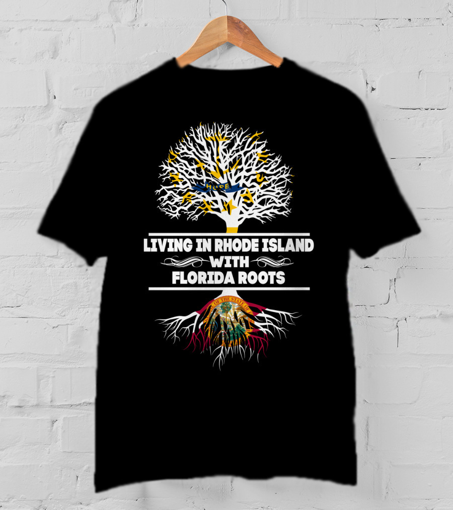 Rhode Island Living Florida Roots Tree Design With State Flags T-Shirt