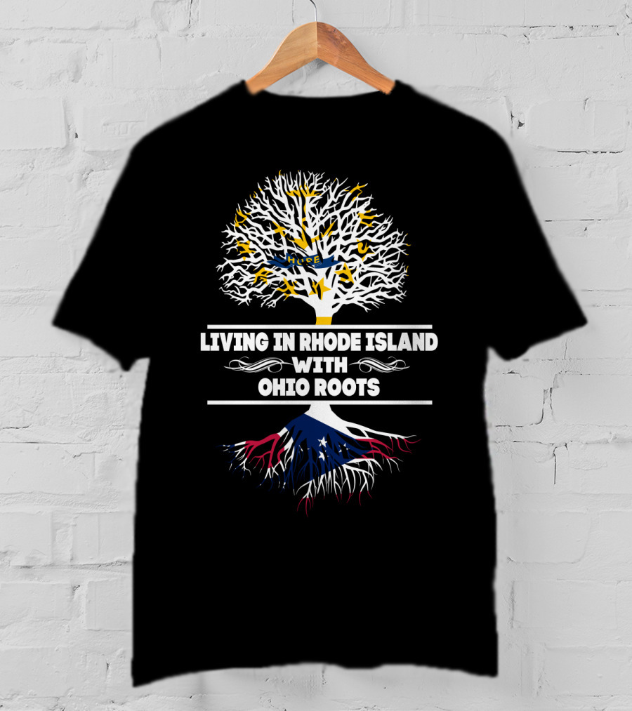 Rhode Island Tree With Ohio Flag Roots Connection T-Shirt