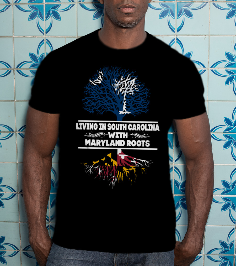 South Carolina Home With Maryland Heritage Symbolized Through Palmetto Tree And Maryland Flag Roots T-Shirt