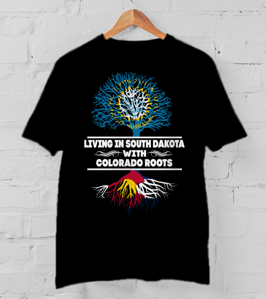 Living In South Dakota With Colorado Roots Tree With Nature Motif And Colorado Flag Colors T-Shirt