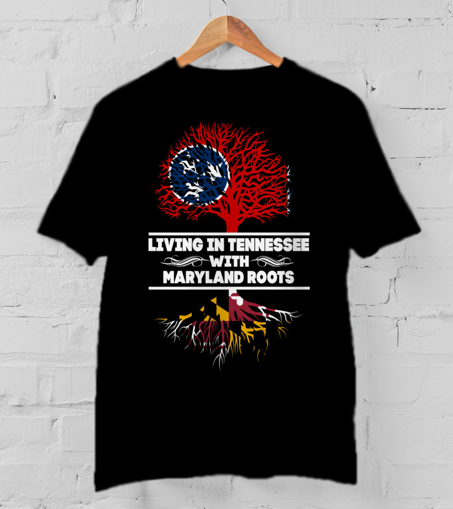 Tennessee Heritage With Maryland Roots Featuring State Flags And Tree T-Shirt