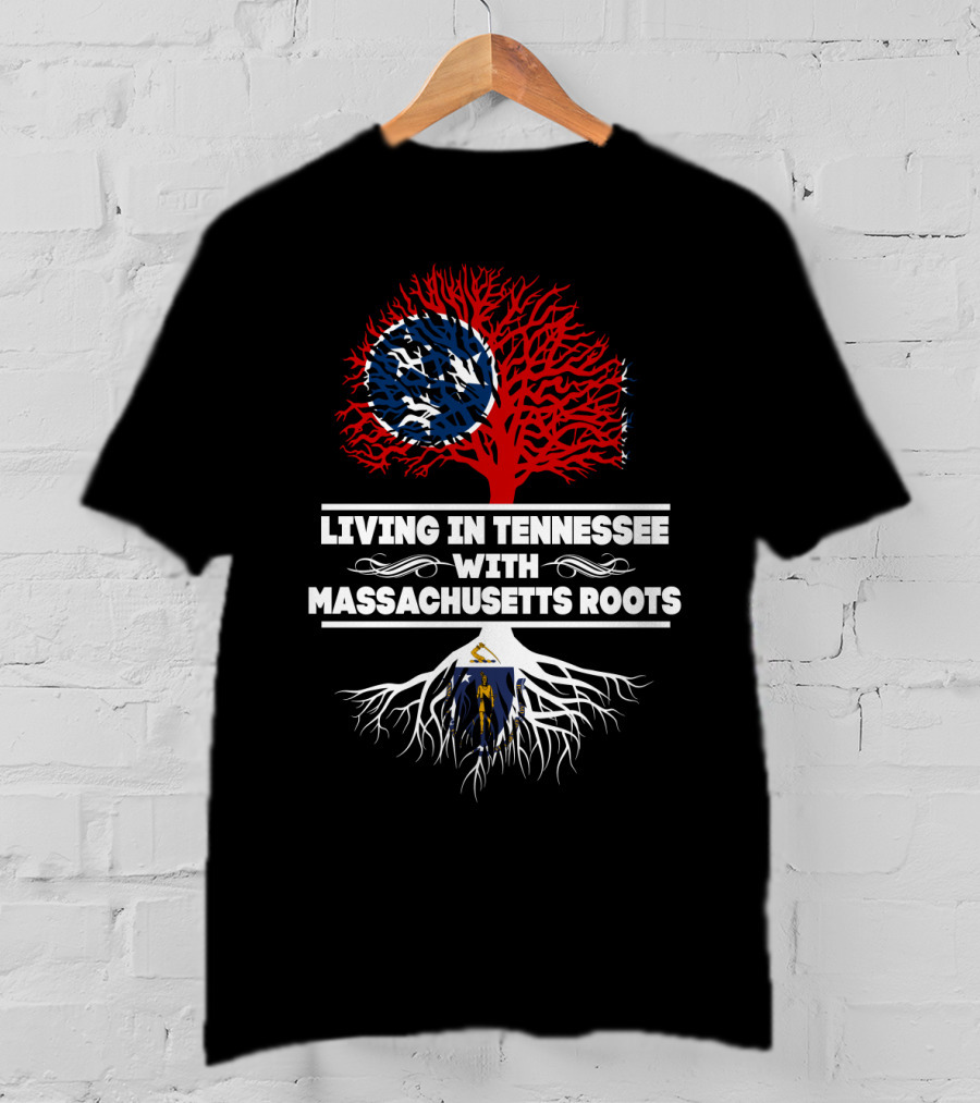 Tennessee Pride With Massachusetts Heritage Featuring State Flags And Roots T-Shirt
