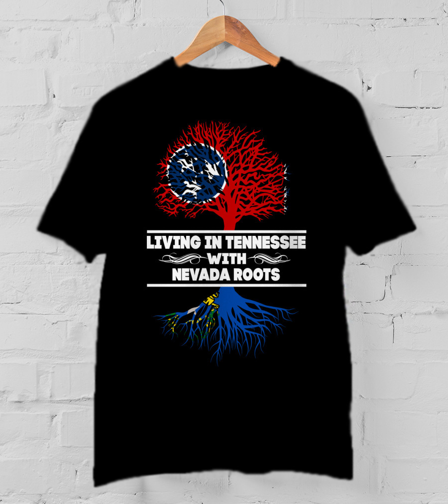 Tennessee Living With Nevada Roots: Dual State Pride Tree Design Featuring Tennessee Flag Iconography T-Shirt