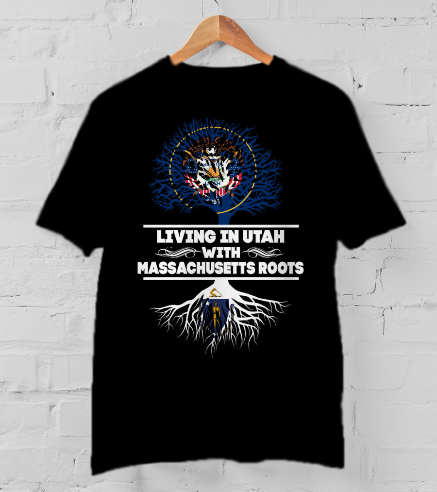 Utah Pride And Massachusetts Heritage: Embracing Dual State Identity With State Symbols And Roots T-Shirt