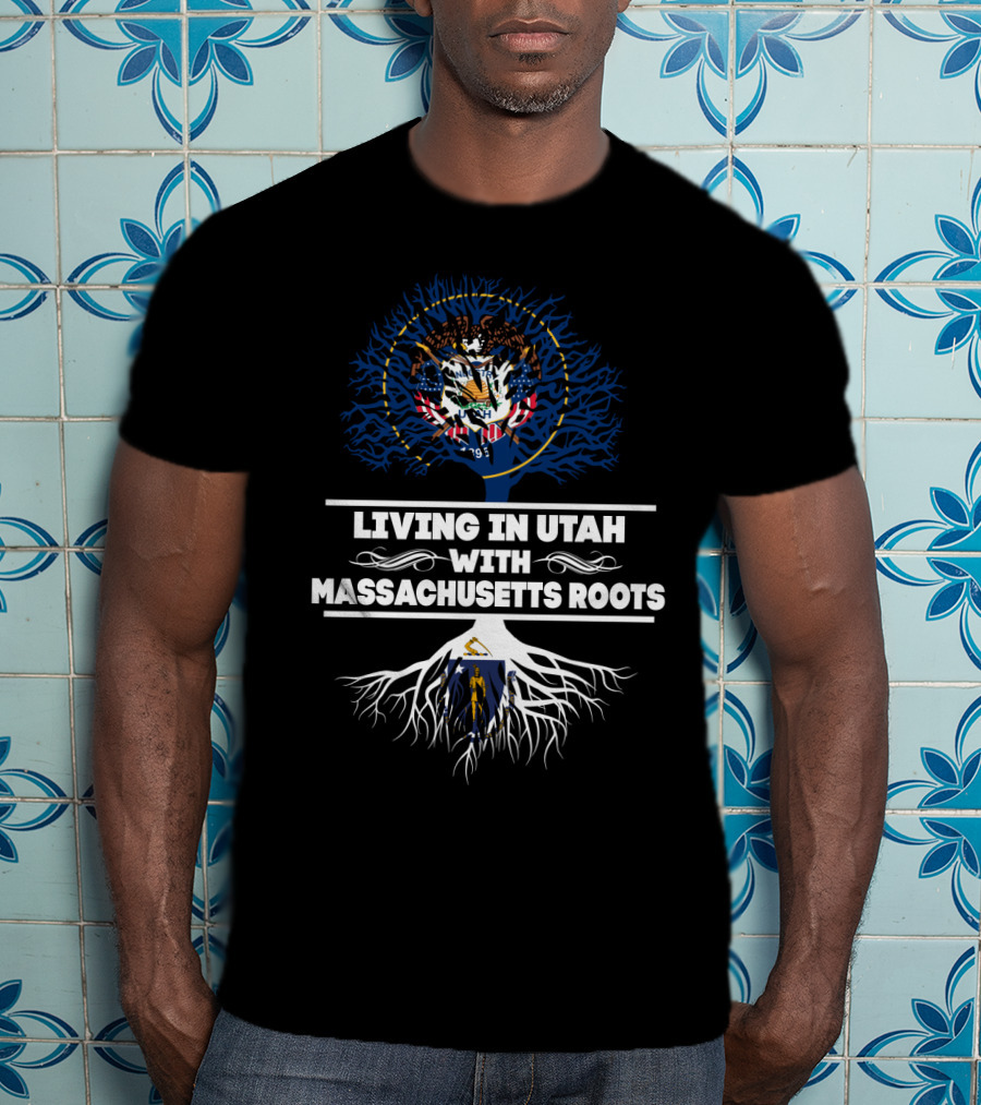 Utah Pride And Massachusetts Heritage: Embracing Dual State Identity With State Symbols And Roots T-Shirt